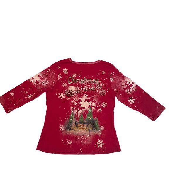 Studio Gem Top Women Large Ugly Christmas Tree Holiday Festive Snow Flakes Shirt - Picture 2 of 10